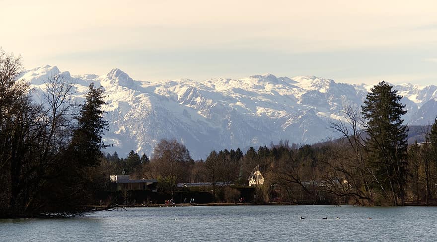 Leopoldskroner Weiher, lac, Munții Salzburg, salzburg, panorama montană, Austria, primăvară, panoramă