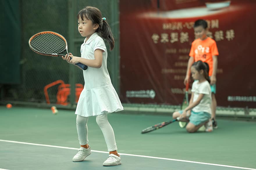 tennis, sport, pike, barn, spiller, jenter, gutter, konkurransedyktig sport, ball, sunn livsstil, barndom