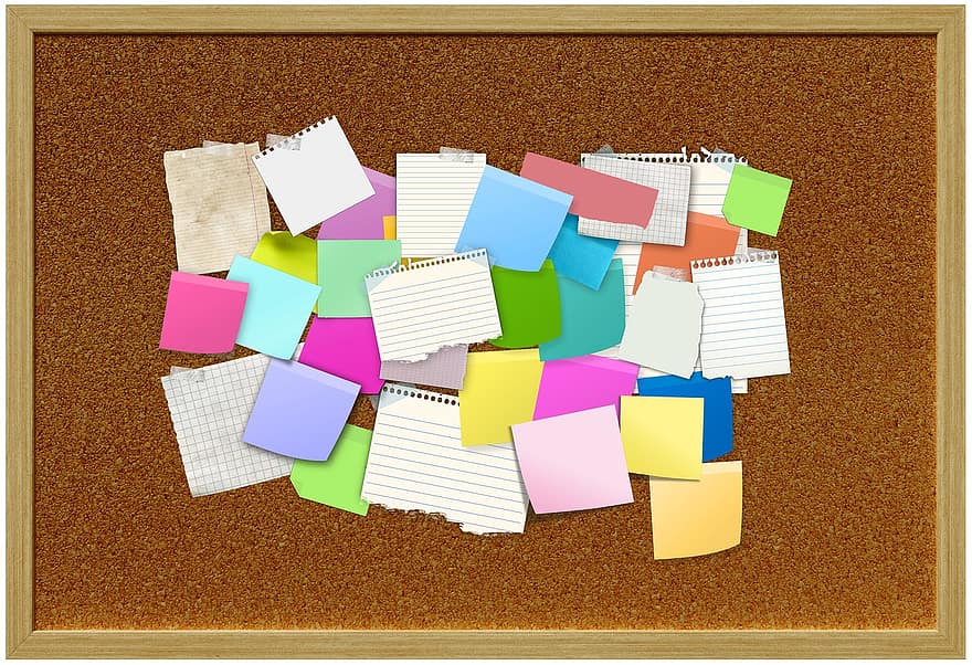 Bulletin Board, Stickies, Post-it, List, Note, Notes, Empty, Chaos, Clutter, Business