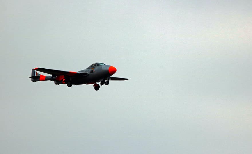 Vampir De Havilland, caça a jet, vol, espectacle aeri, jet, avions, pantalla voladora, caça, cel