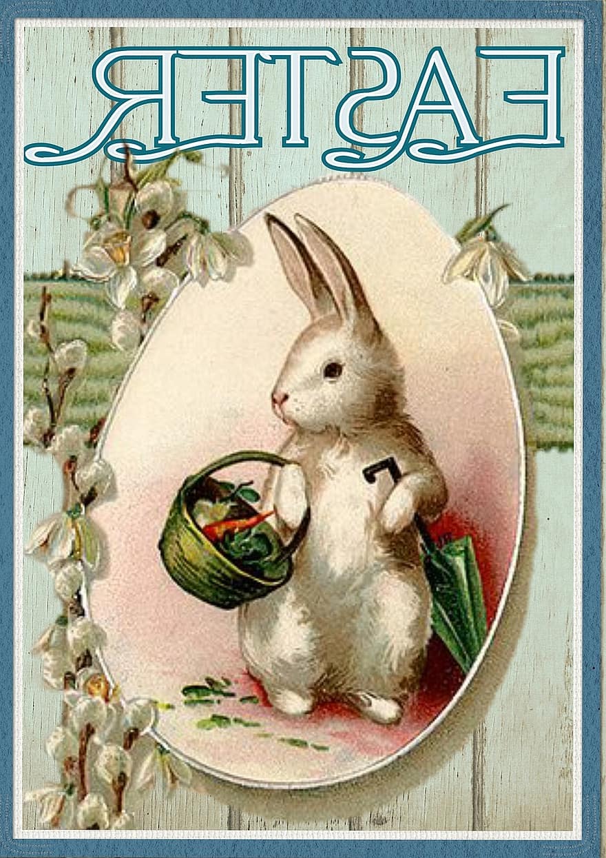 Pasqua, targeta de felicitació, vintage, conill de Pasqua, fusta, art, disseny, targeta, salutació, Feliç Pasqua, Targeta de felicitació de Pasqua