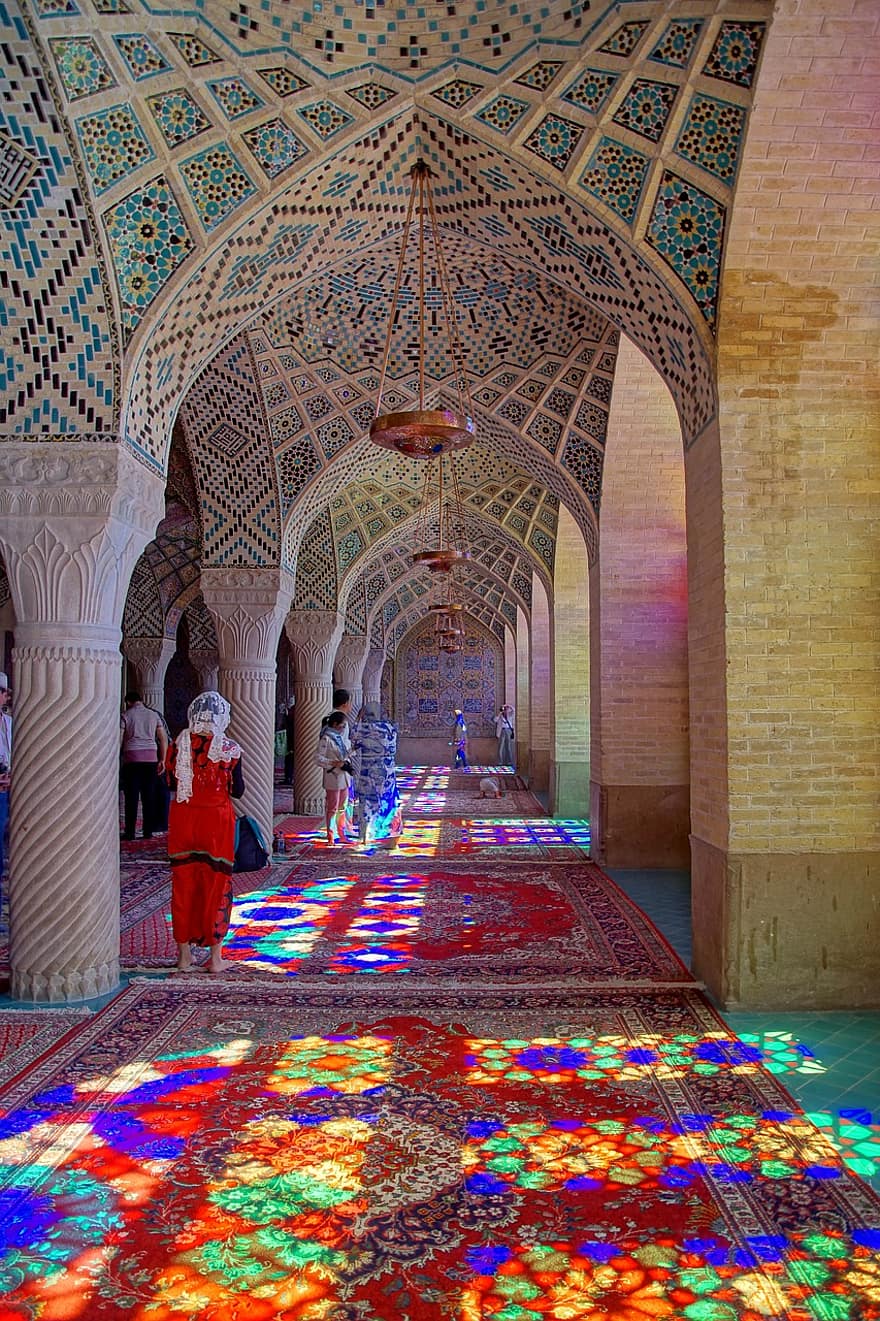 Iran, Persia, Shiraz, arkkitehtuuri, viljelmät, kuuluisa paikka, uskonto, hengellisyys, sisällä, kaari, monivärinen