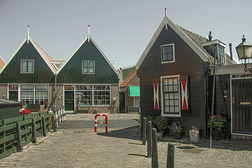 Volendam, nederland, holland, tre, historisk, marine, skip, nautisk, marine-, fiskevær, fiske