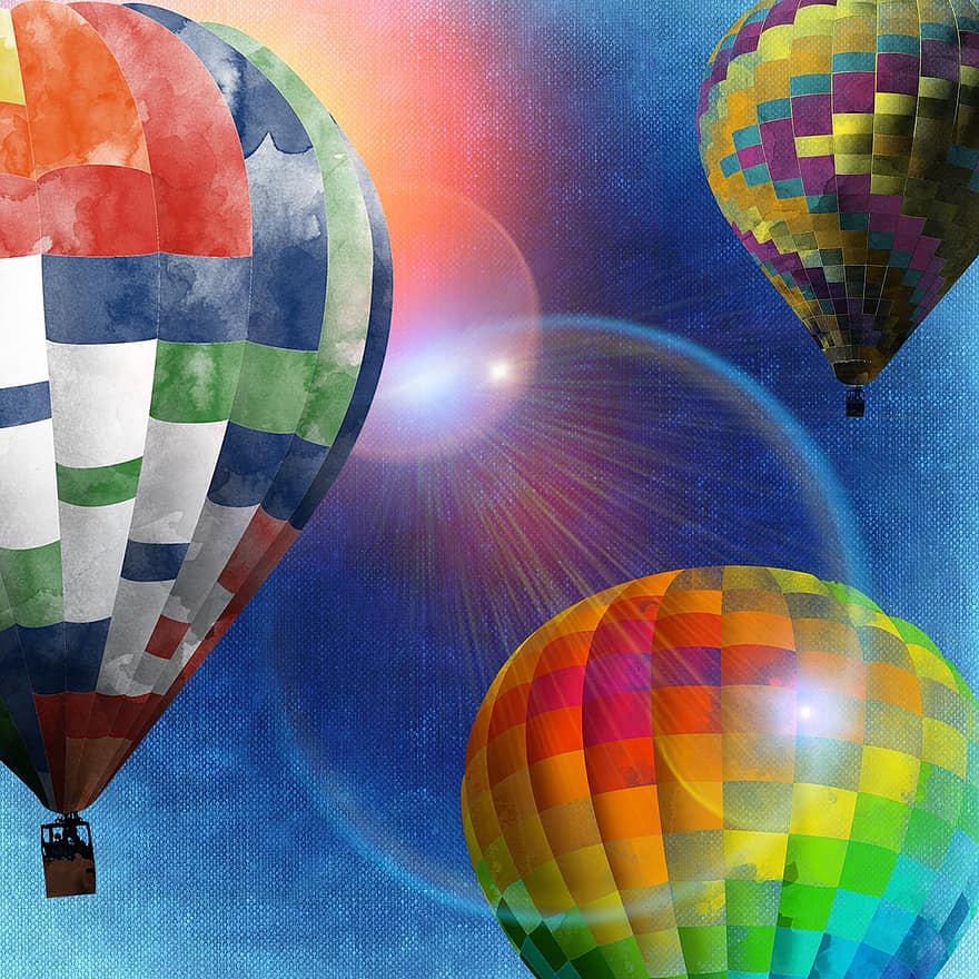 balóny, barvitý, slunce, nebe, létající, barva, vzestup, řídit, horký vzduch, horkovzdušný balón, romantika