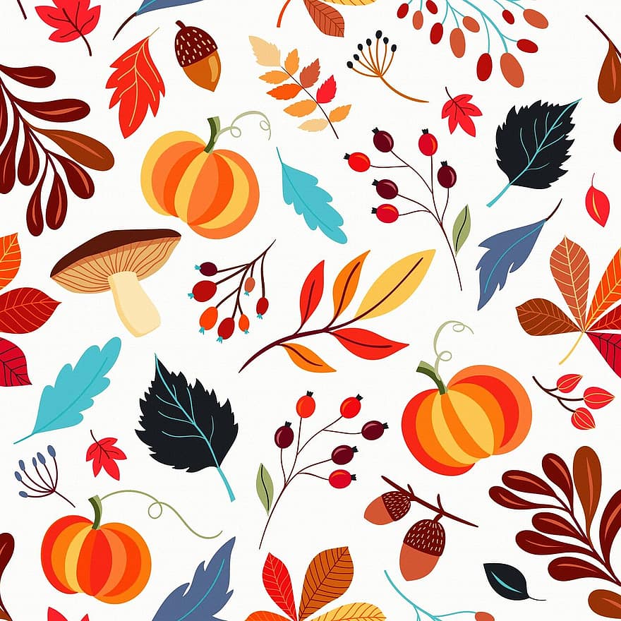 Leaves, Pattern, Autumn Pattern, Pumpkins, Autumn, Halloween, Holiday, Fall Pattern, Leaf, Acorn, Fall
