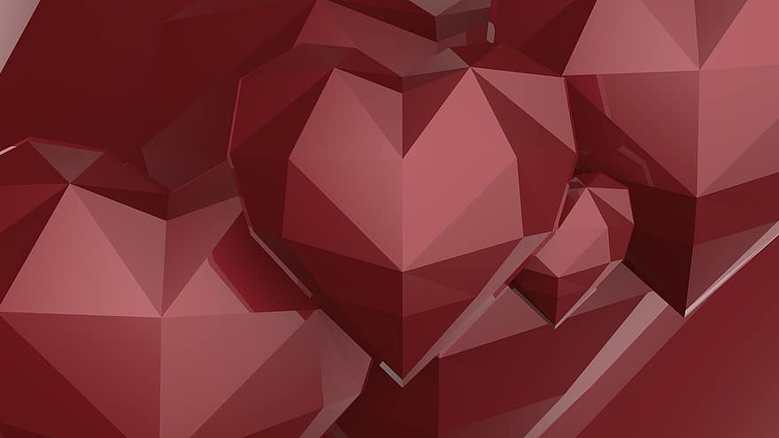 Geometric, Triangle, Shape, Abstract, Heart, Love, Wallpaper, 3d, Creative, Symbol, Rendering