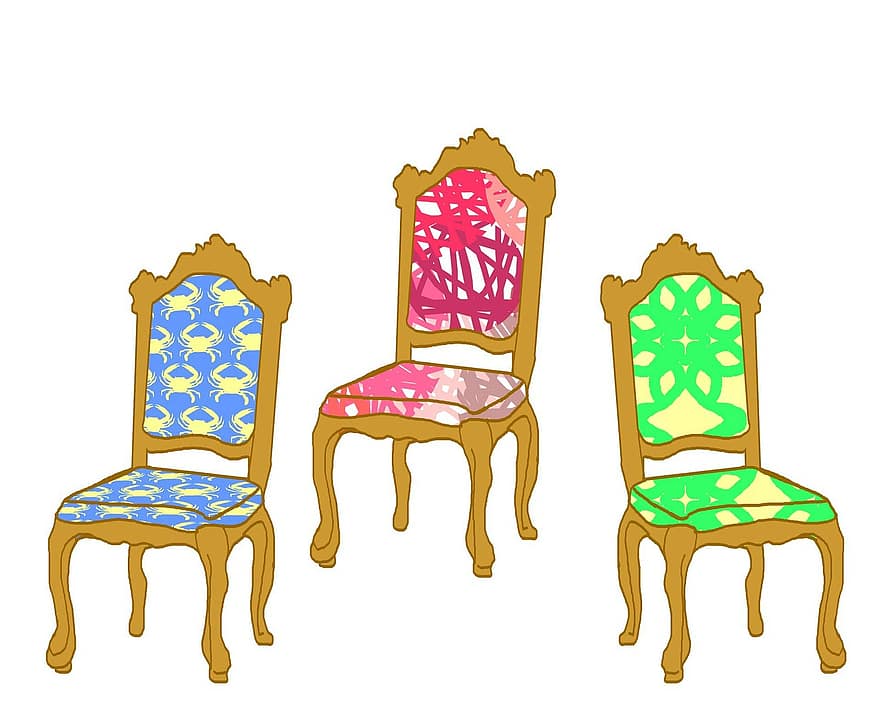 wyściełany, krzesło, fotel, fantazyjny, meble, wzór, tkanina, brudny, szyk, spinacz