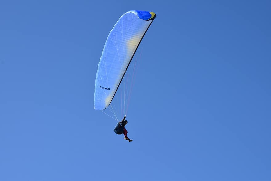paragliding, sport, Vrijetijds besteding, parachute, paraglider, vliegend, vlucht, extreme sporten, blauw, mannen, avontuur