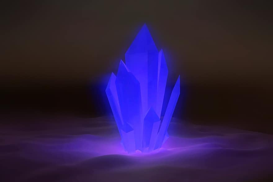 кристалл, пылающий, магия, большой, фантастика, нереально, невероятный, фантастический, синий, волшебный, минеральная