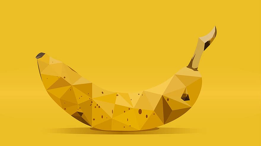 Banana, Low, Poly, Art, Low Poly, Abstract, Design, Yellow, Monochrome, Fruit, Food