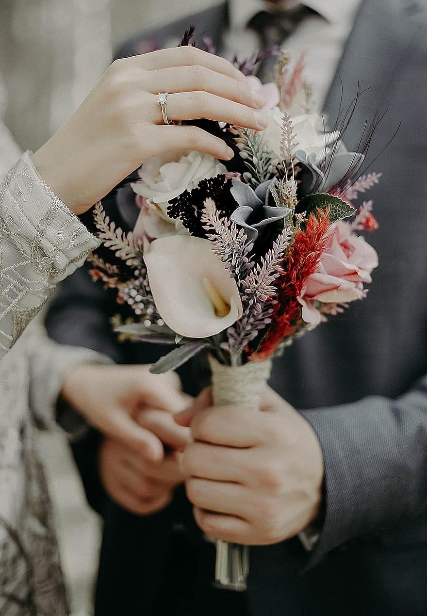 bouquet da sposa, sposa, nozze, squillare, fiori, mazzo, coppia, amore, relazione