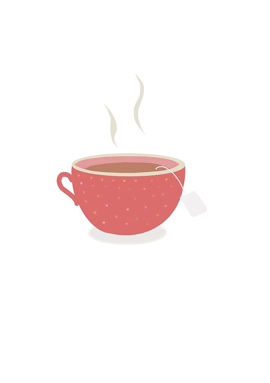 čaj, šálek, napít se, nápoj, horký, výkres, teplo, teplota, ilustrace, jídlo, džbánek