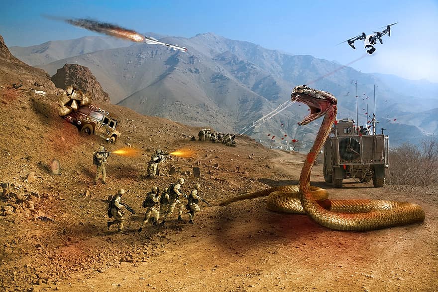 orm, soldater, krig, slåss, bekämpa, kobra, Mutant Snake, Us Drone, armén, amerikanska armén