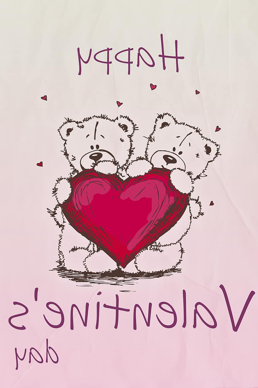 Valentinstag, Postkarte, Geschenk, Liebe, Hintergrund, Zeichnung, Design, Bär, süß, Romantik, Vektor