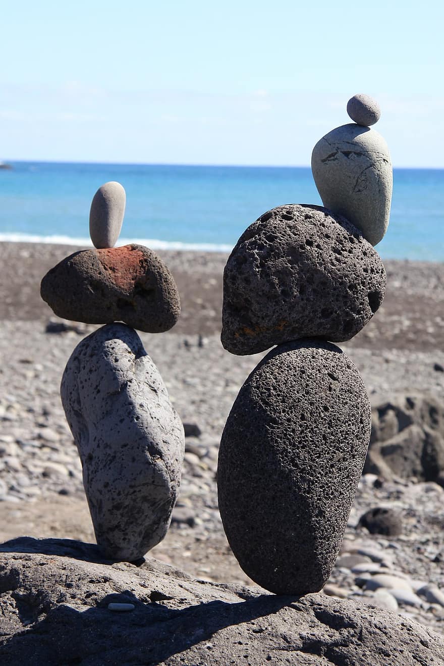 돌, 돌 압정, 바닷가, 심사 숙고, 바다, 건강, 기분 전환, 배경, 균형, 스택, 마노