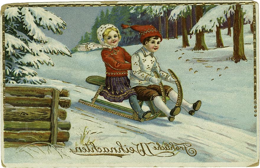 Kalėdos, kortelę, žiemą, gruodžio mėn, vaikai, šalta, sezoną, šventė