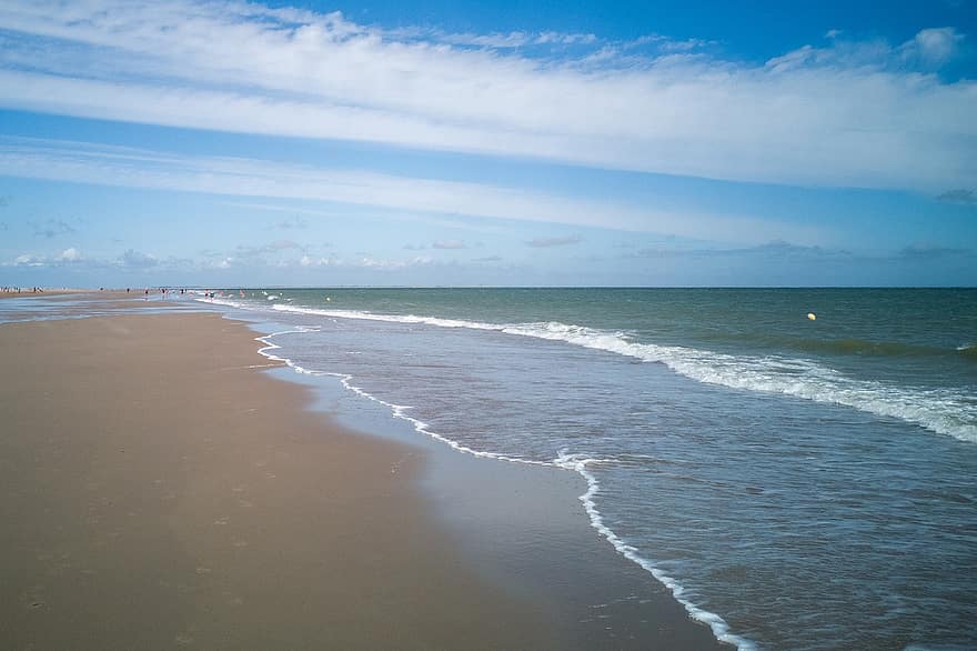 Strand, hav, kyst, sand, bølger, vann, shore, kystlinje, natur, horisont, himmel