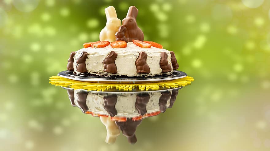Cake, Easter, Bunny, Food, Hare, Rabbit, Toppings, Pastry, Dessert, Snack, Reflection