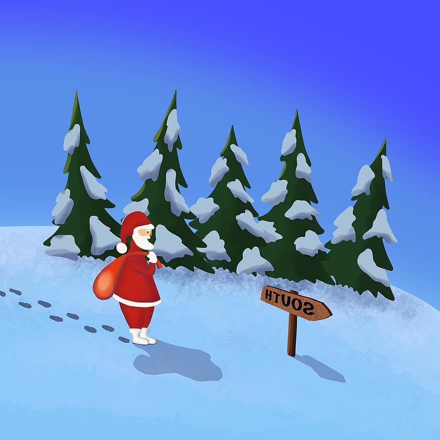 Санта, рождество, снег, зима, Дед Мороз, день отдыха, приход, традиция, ели, деревья, время года