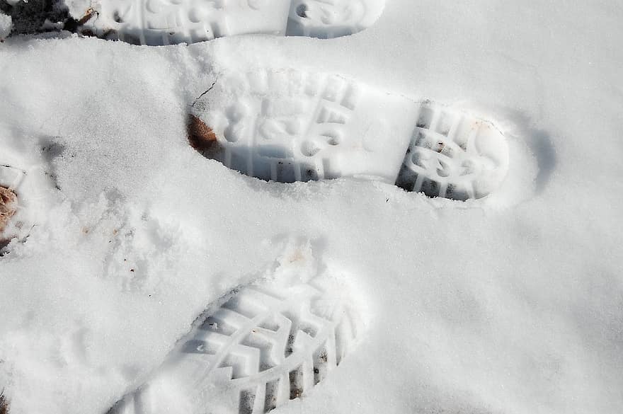 fodspor, sne, is, vinter, sæson, sko, tæt på, frost, sport, gå, baggrunde