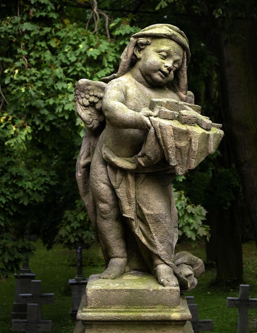 kirkegård, skulptur, engel statue