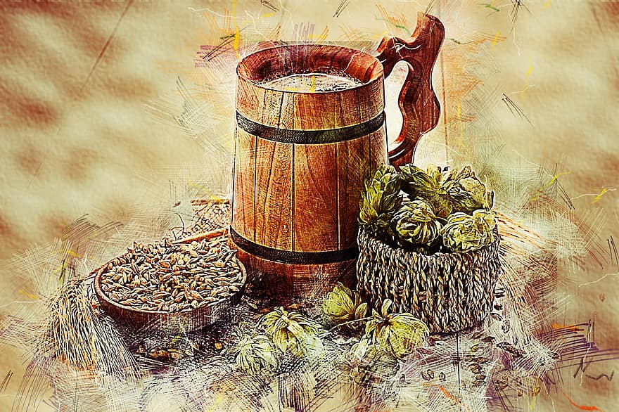 Beer, Mug, Hops, Plant, Brew, Nature, Agriculture, Harvest, Brewery, Still Life, Digital Manipulation