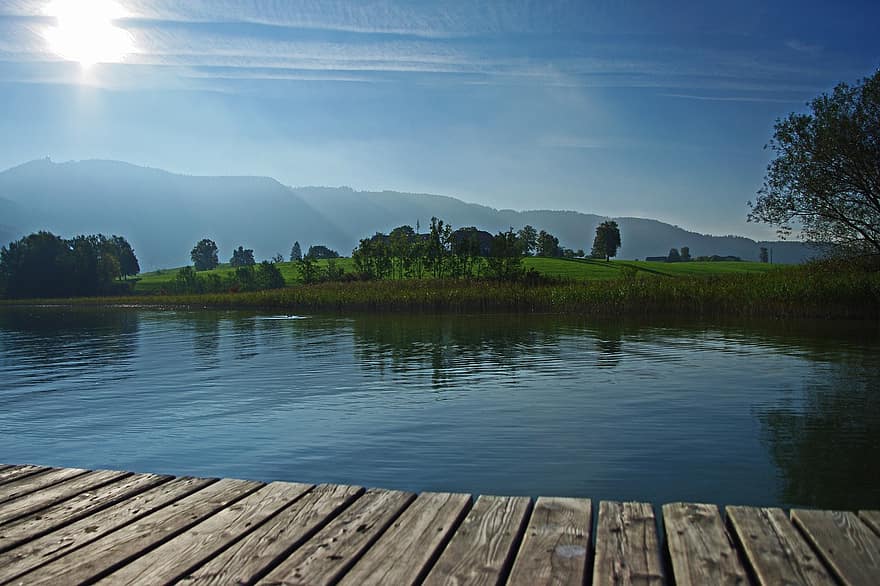 montanhas, lago, agua, Áustria, natureza, panorama, verão, cena rural, azul, árvore, floresta