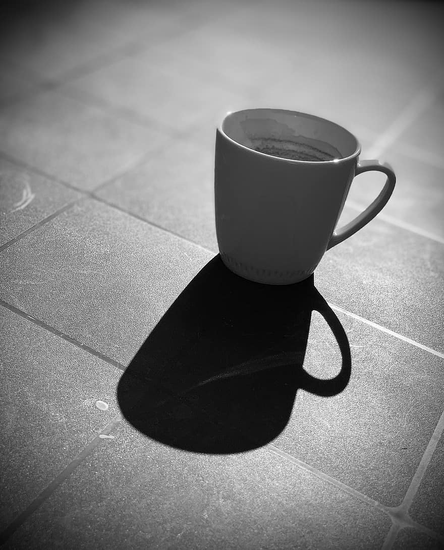 kava, gerti, puodelis, nespalvotas, gėrimas, šviesa, šešėlis