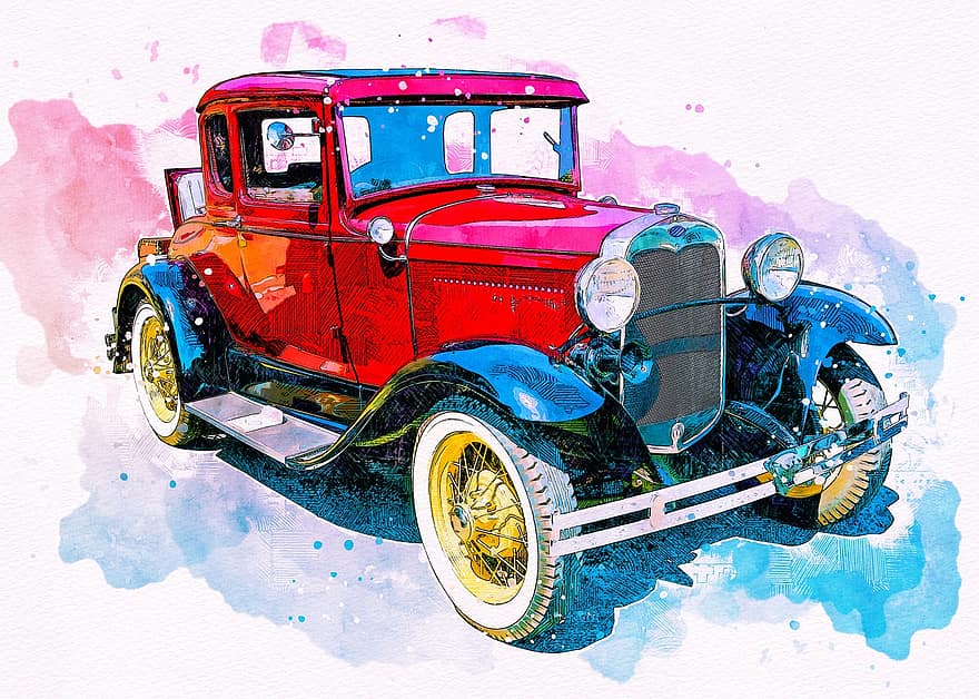vintage-auto, antiikki-, vanha, retro, palautettu, keräilijä, harraste, yksittäinen, tausta, auto, klassikko