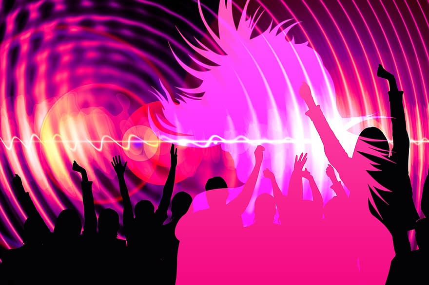 Silhouette, Mädchen, tanzen, Party, Disko, Nachtclub, Bewegung, springen, Licht, feiern, Tänzer