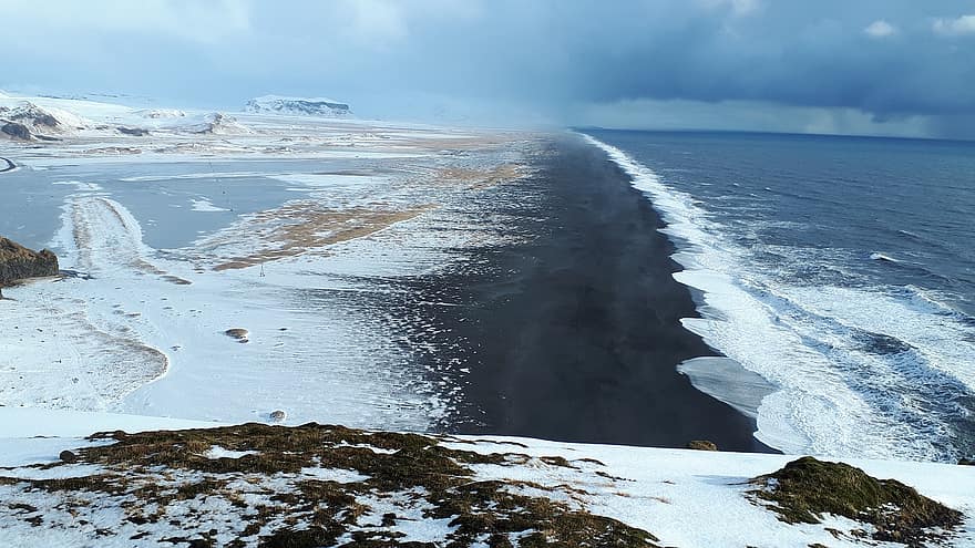 inverno, temporada, ao ar livre, Islândia, neve, natureza, à beira-mar, de praia, gelo, agua, panorama