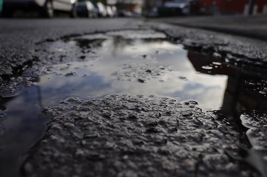 Puddle, Water, Asphalt, Ground, wet, drop, rain, close-up, backgrounds, raindrop, abstract