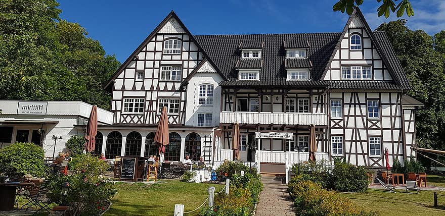 hotel, hiddensee, arquitetura, Alemanha, ilha, mosteiro, em enxaimel, exterior do edifício, história, estrutura construída, cobertura