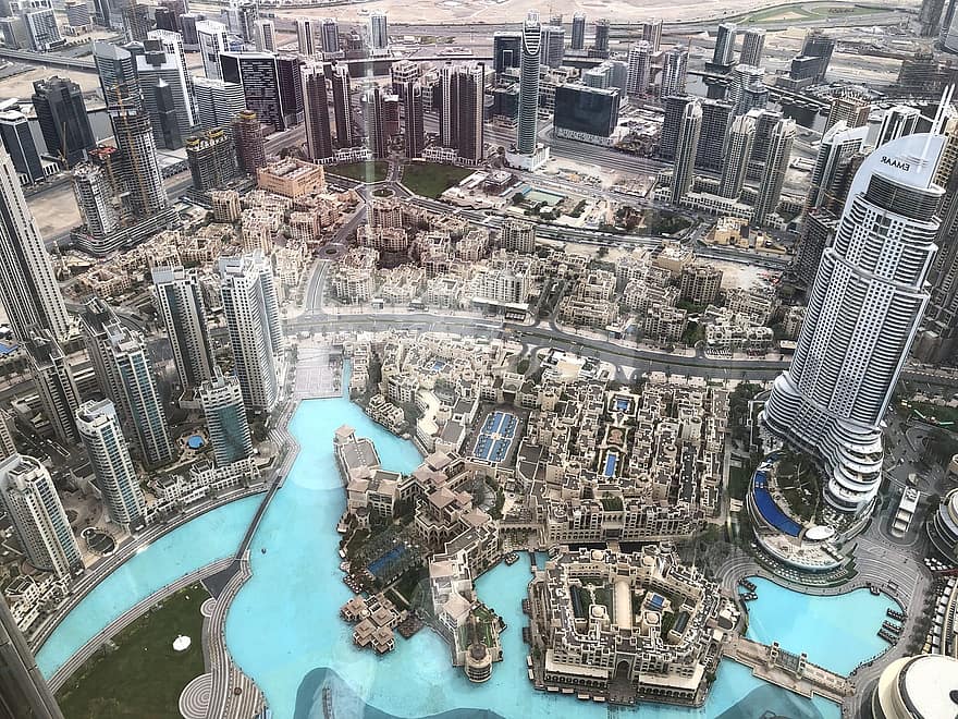 Dubai, oraș, vedere aeriene, Burj Khalifa, zgârie-nori, uae, peisaj urban, loc faimos, arhitectură, urban skyline, vedere în unghi mare