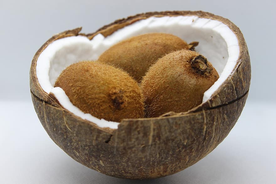 코코넛, 껍질, 키위, 과일, 열렬한, 신선한, 익은, 생기게 하다, 본질적인, 신선한 과일, 코코넛 껍질