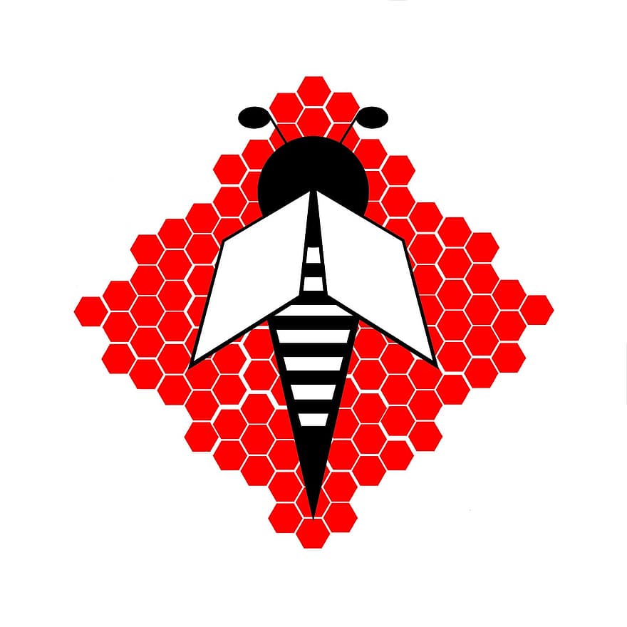 Bee, Logo, Honeycomb, Red, Wasp