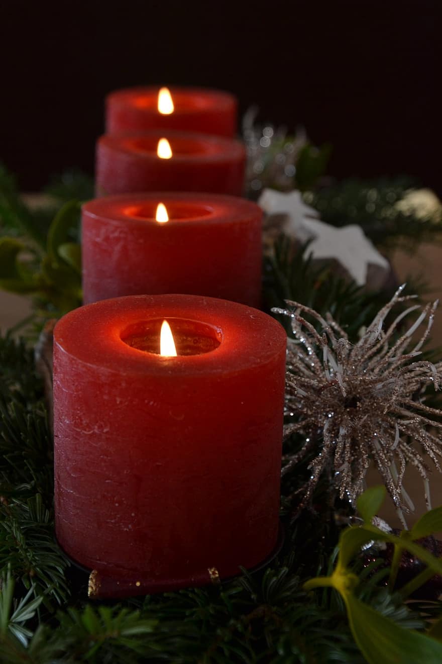wieniec adwentowy, świece, Boże Narodzenie, Adwent, światło ze świeczki, światła, płomień, religia, dekoracje, dekoracja