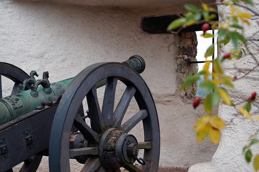 cañón, artillería, historia, antiguo, rueda, arma, guerra, arquitectura, de cerca, lugar famoso, anticuado