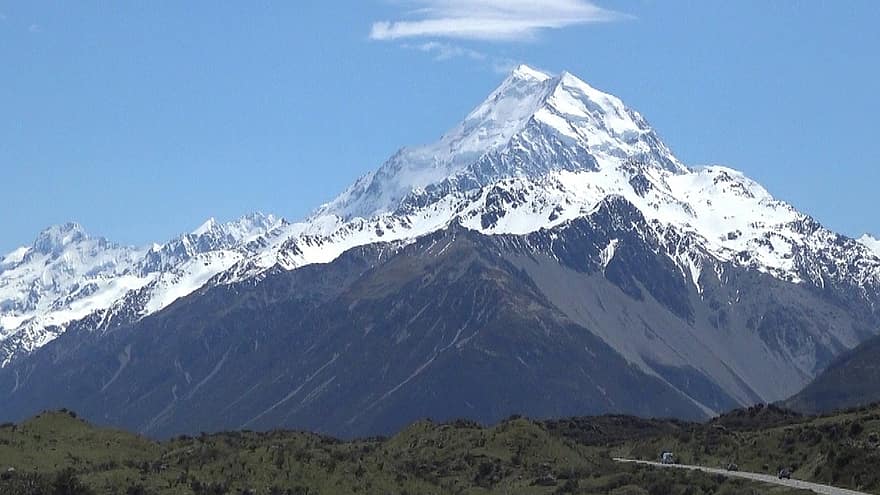 fjell, snø, landskap, vei, bakker, snøbegrenset, natur, scenisk, Aoraki, monter kokk, New Zealand