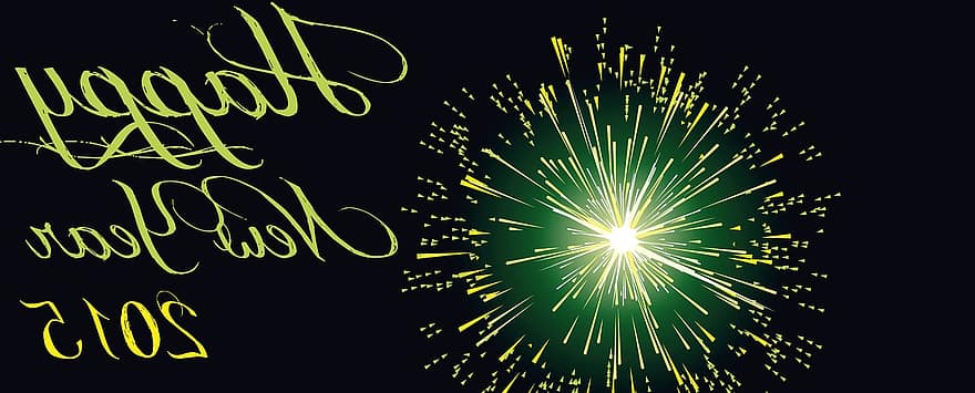 újév, 2015, új év napja, évfordulóján, tűzijáték, éjfél, Üdvözöljük, új kezdet, zöld, év