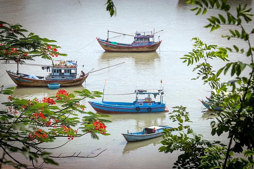 bateaux, Lac, Voyage, exploration, tourisme, Nha Trang, paysage