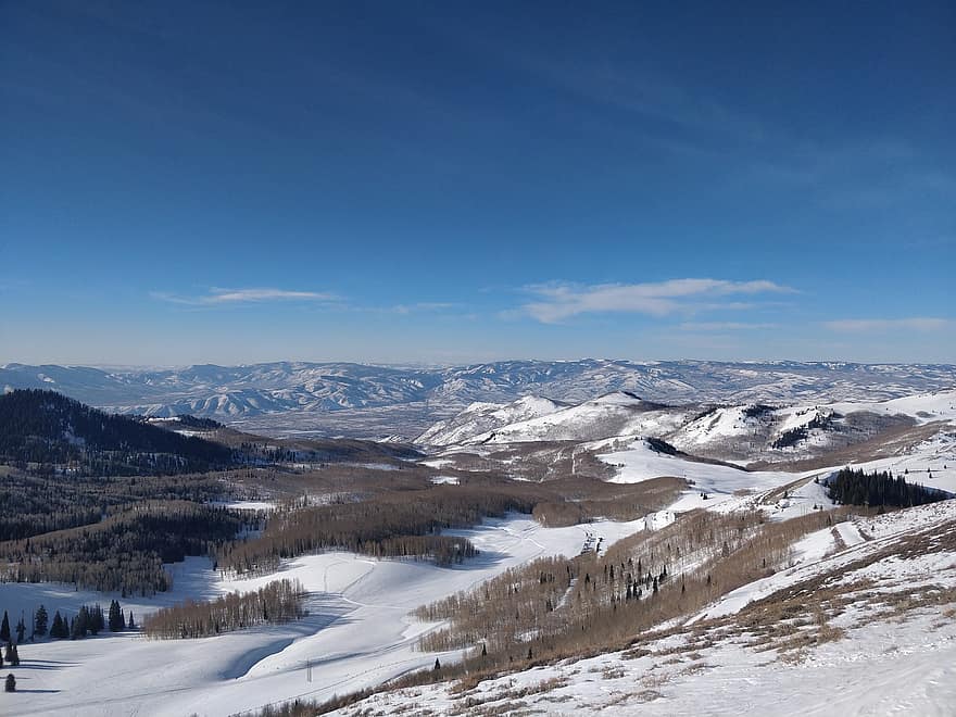 Utah, inverno, montagne, paesaggio, la neve, vacanza, sciare, montagna, blu, foresta, picco di montagna