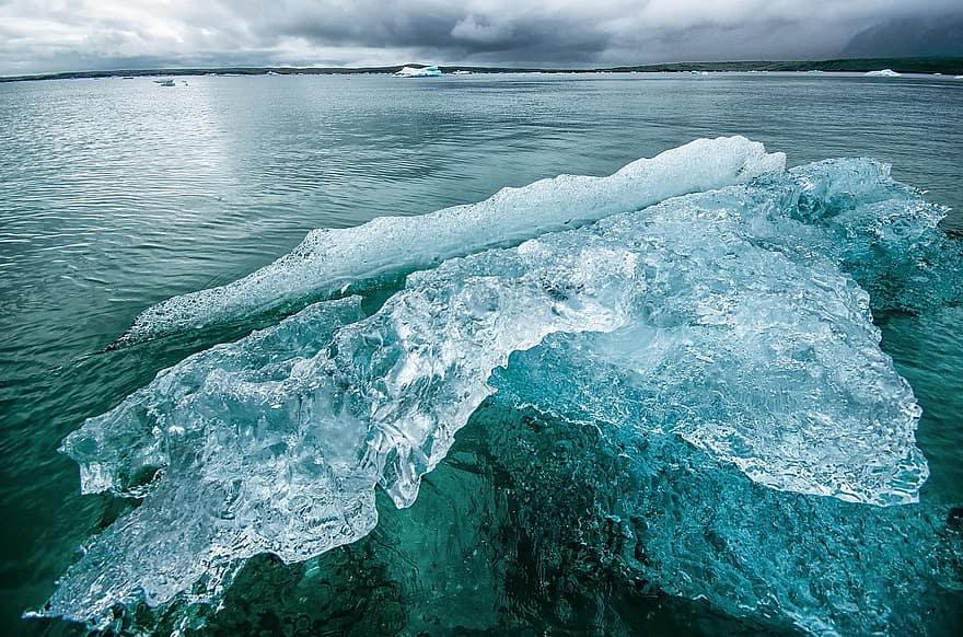 klimata izmaiņas, aisberga, ārā, jūras zeltplekstes, auksts, jokulsarlons, ūdens, zils, ledus, vilnis, ainavu
