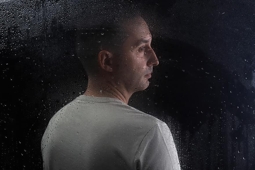 Man, Portrait, Guy, Window, Glass, Rain, Rainy, Partly Cloudy, Tranquility, Equanimity, People