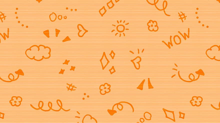 Background, Doodle, Summer, Orange, Wow, Fun, Playful, Cute, Sun, Heart, Arrow