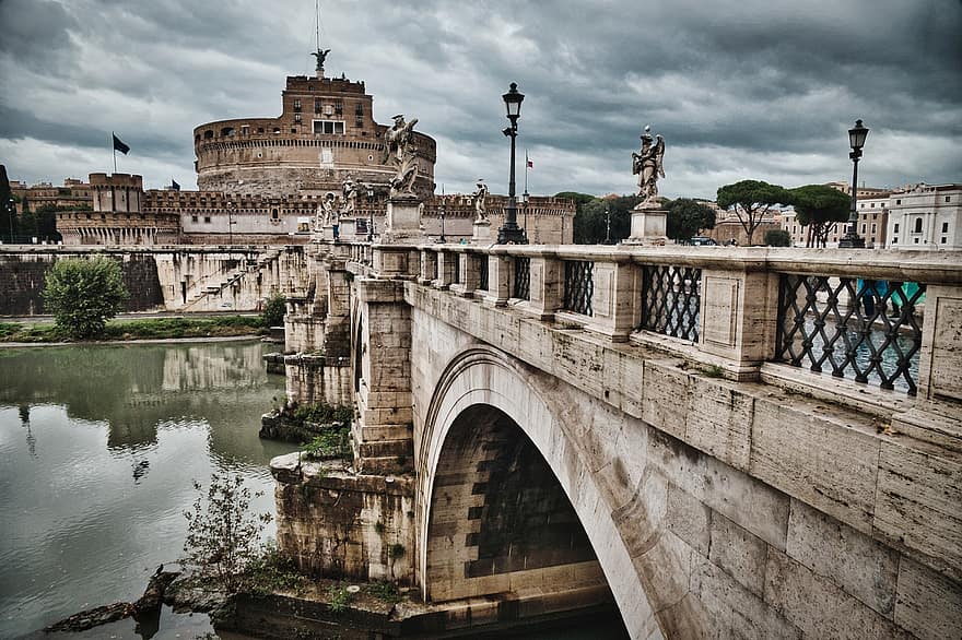 мост, река, Кастель Сант'Анджело, ориентир, памятник, замок, древний, исторический, старый, строительство, известный