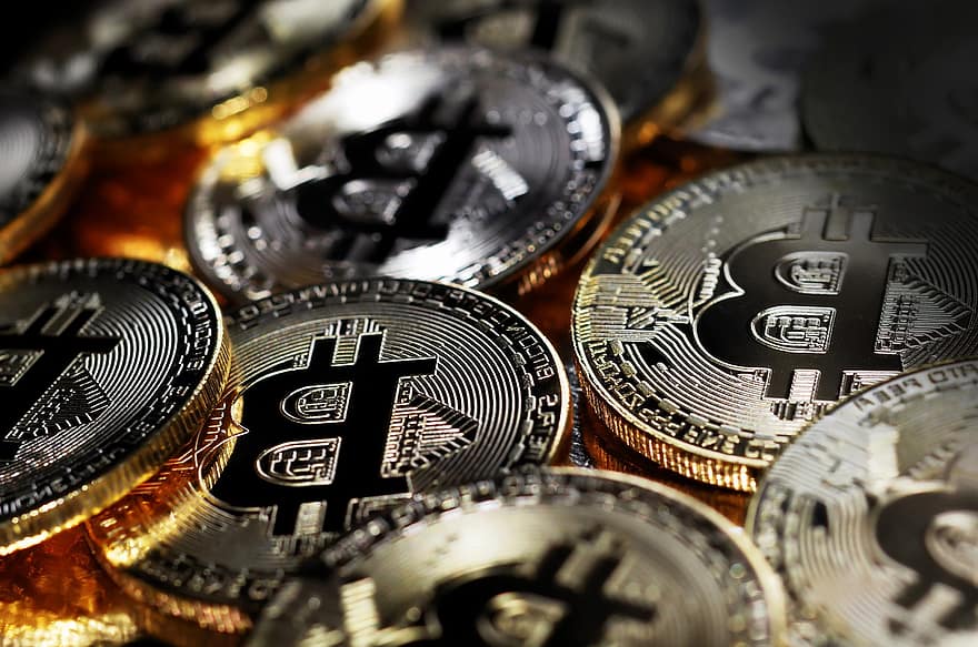Bitcoin, krypto, finansiere, mønter, penge, betalingsmiddel, cryptocurrency, blockchain, investering, bank, forretning