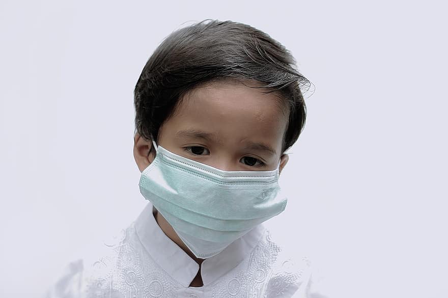 dreng, barn, virus, ansigtsmaske, influenza, biologisk farlige, vejrtrækning, sundhedspleje, pandemi, allergi, epidemi