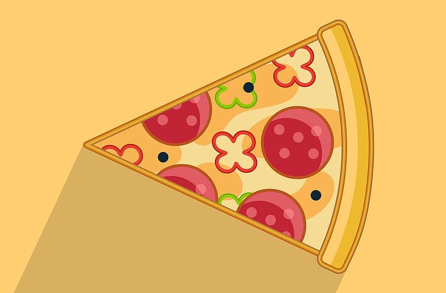 pizza, olasz konyha, élelmiszer, szelet, tál, vázlat, grafikus