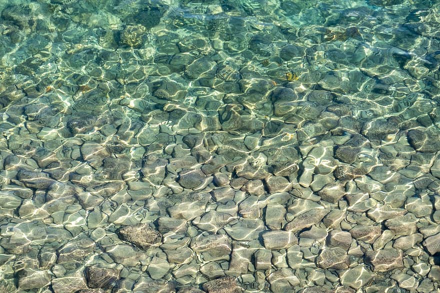 물, 바위, 잔물결, 돌, 얕은, 명확한, 바다, 녹색, 여름, 조직, 피란